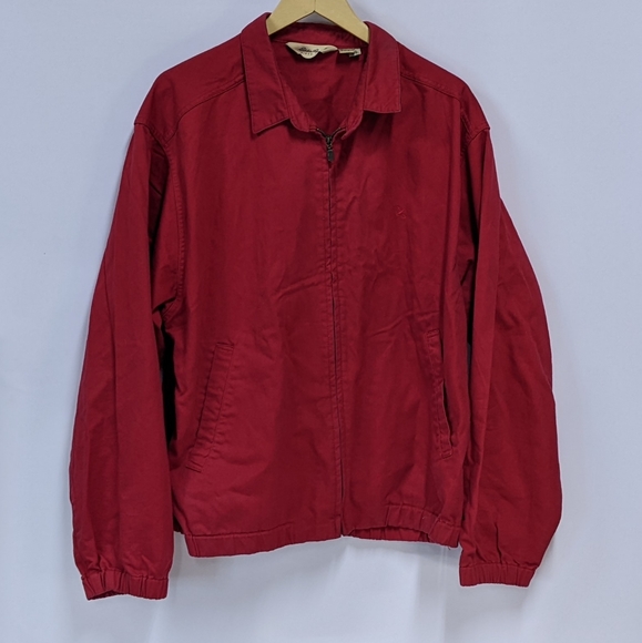 Vintage Eddie Bauer Red Denim Bomber Jacket With Plaid Trim, Full Zip, Large - Picture 6 of 12